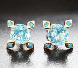 Пусеты с «неоновыми» апатитами 1,6 карата и бирюзой