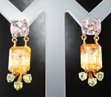 Золотые серьги с пурпурными шпинелями 3,71 карата, империал топазами и мали гранатами