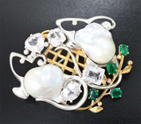 Брошь c морским жемчугом барокко 37,58 карата, морганитами пастельных оттенков, изумрудами и бриллиантами!