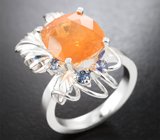 Кольцо-трансформер cо спессартином гранатом 6,09 карата и васильковыми сапфирами