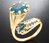 Кольцо с индиголитом турмалином 4,55 карата и синими сапфирами