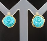 Серебряные серьги с резной армянской бирюзой 4,73 карата
