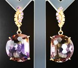 Серьги с аметринами авторской огранки 29,29 карата, цитринами и аметистами