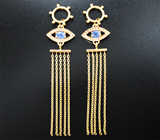 Подвесы для серег с синими 1,05 карата и оранжевыми сапфирами, а также бриллиантами