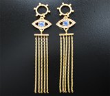 Подвесы для серег с синими 1,05 карата и оранжевыми сапфирами, а также бриллиантами