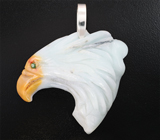 Кулон с камеей-подвеской «Орел» из цельного амазонита, инкрустированной изумрудом