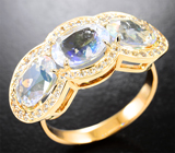 Кольцо с ограненными лунными камнями 3,83 карата и лейкосапфирами