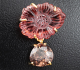 Кулон с резным турмалином 5,27 карата и оранжевато-желтым цирконом высокой чистоты 2,89 карата