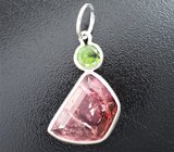 Кулон с крупным турмалином авторской огранки 9,5 карата и уральским демантоидом гранатом 1,01 карата