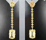 Серьги с редкими синхалитами 1,99 карата, гелиодорами 8 карат и оранжевыми сапфирами