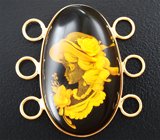 Звено браслета с резным янтарем 13,37 карата