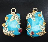 Подвесы для серег со слайсами арманяской бирюзы 47,87 карата и гранатами
