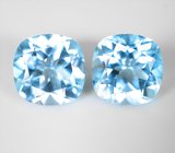 Крупная пара чистейших голубых Swiss топазов 17,36 карата