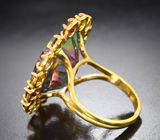 Кольцо с мистическим кварцем и разноцветными турмалинами