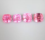 Набор из 4 "неоновых" розовых шпинелей 2,5 карата