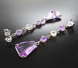 Серьги с аметистами авторской огранки 13,72 карата, хакманитами и сапфирами авторской огранки
