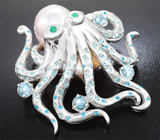 Кулон с крупной морской жемчужиной барокко 43,75 карата, изумрудами, цирконами и апатитами