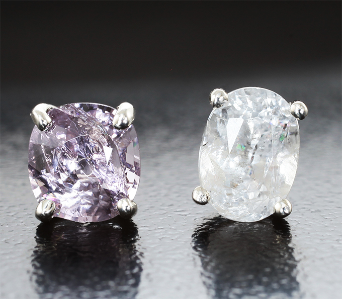 Пусеты с уральским фенакитом 1,04 карата и шпинелью